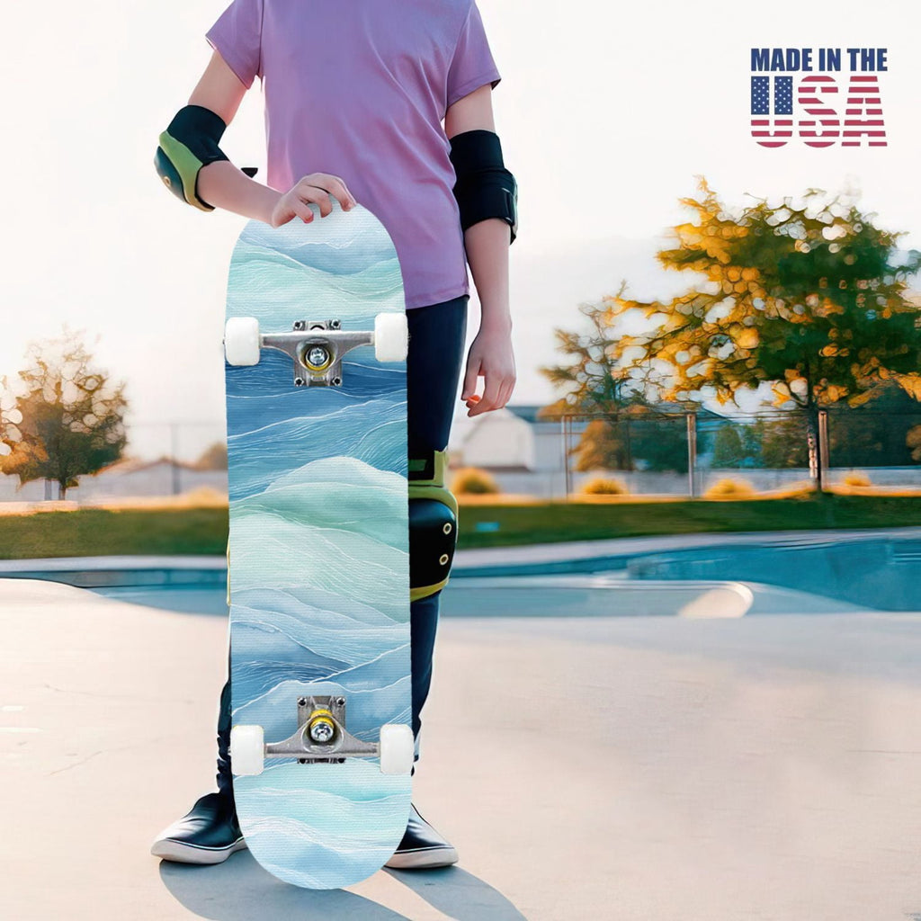 31"x8" Complete Skateboards for Beginners, Abstract Wavy Purple Beige Zebra Design Double Kick 7 Ply Canadian Maple Deck Skateboard with Wheels, Gifts for Kids Teens