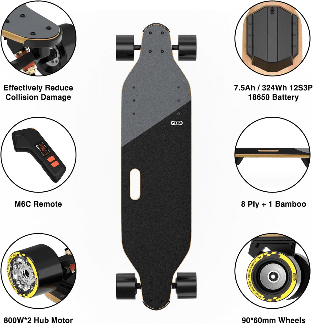 MEEPO V3 Max Electric Skateboard with Remote, Top Speed Up to 29 Mph, 4 Speed Smooth Braking, Easy Carry Handle Design, Suitable for Adults & Teens
