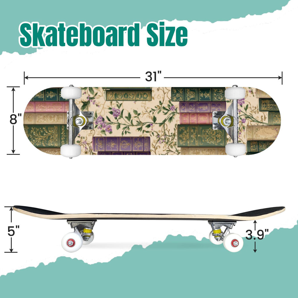 Vintage Botanical Lavender Candles Potion Bottles Green 31" x 8" Complete Skateboard, 7-Ply Canadian Maple Double Kick Trick Board for Kids and Beginners Adult Gifts