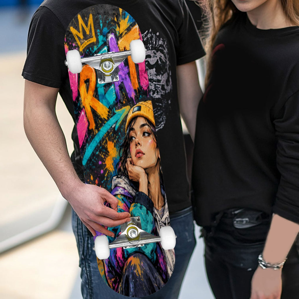 Complete Skateboard Vibrant Brush Stroke Art 31 Inch 7-Ply Maple Skateboard with PU Wheels and Aluminum Trucks, Ready-to-Ride Skateboard for Beginners, Teens and Adults