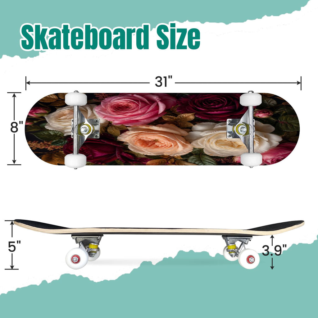 Abstract Geometric Curved Shapes Earthy Tones 31" x 8" Complete Skateboard, 7-Ply Canadian Maple Double Kick Trick Board for Kids and Beginners Adult Gifts