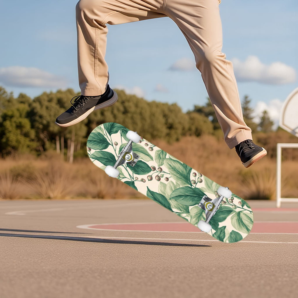 Botanical Floral Peonies Hummingbirds 31" x 8" Complete Skateboard, 7-Ply Canadian Maple Double Kick Trick Board for Kids and Beginners Adult Gifts