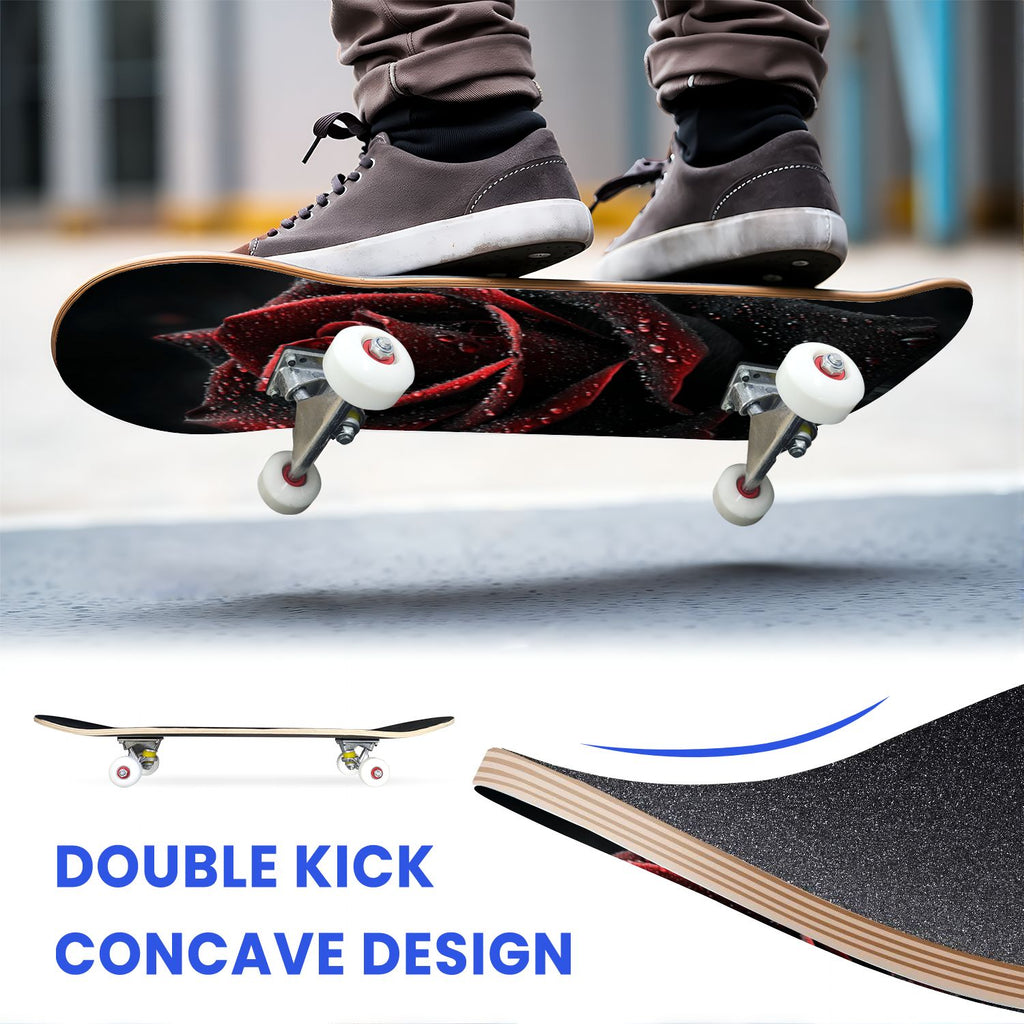 31"x8" Complete Skateboards for Beginners, Skeleton Tree Figure Antler Branches Dark Academia Flowers Double Kick 7 Ply Canadian Maple Deck Skateboard with Wheels, Gifts for Kids Teens