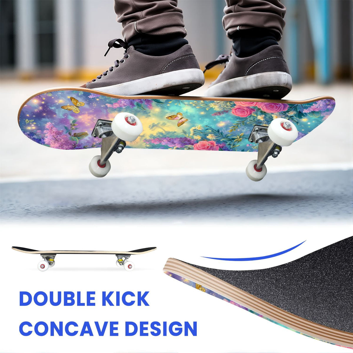 31"x8" Complete Skateboards for Beginners,Pink Cream Vertical Stripes Double Kick 7 Ply Canadian Maple Deck Skateboard with Wheels, Gifts for Kids Teens