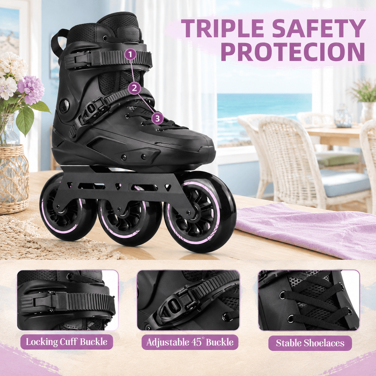 Adult Inline Skates, USM10.5-11/USL11-11.5, 3-Wheel High Performance Fitness Roller Skates for Indoor Outdoor Use