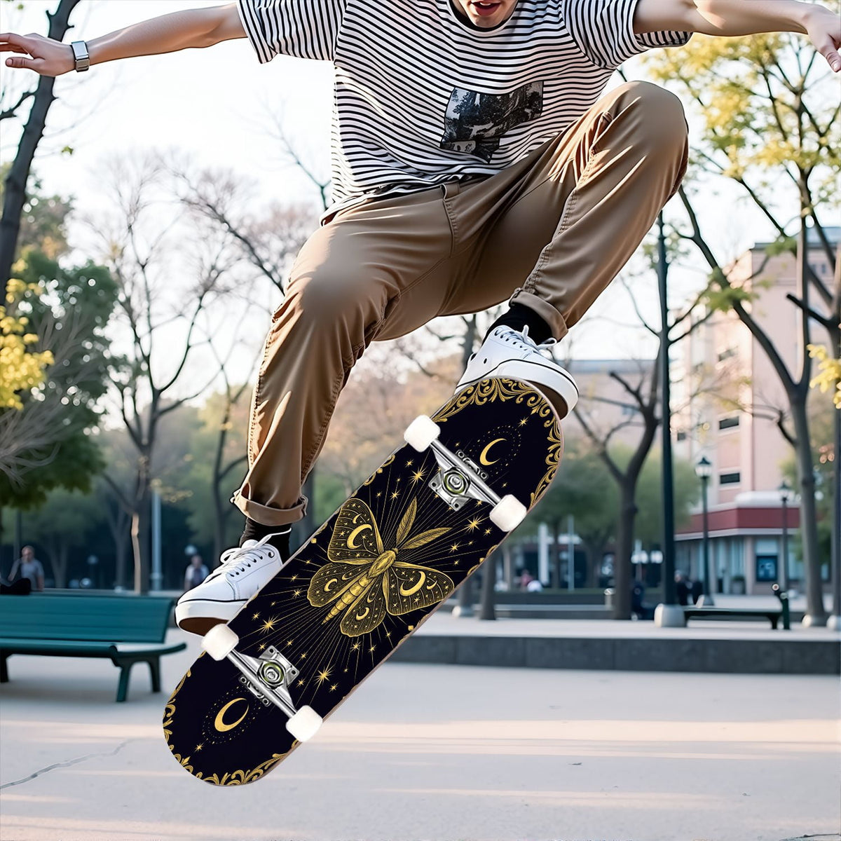 31"x8" Complete Skateboards for Beginners, Idyllic Tropical Beach Turquoise Water Golden Sand Shoreline Double Kick 7 Ply Canadian Maple Deck Skateboard with Wheels, Gifts for Kids Teens