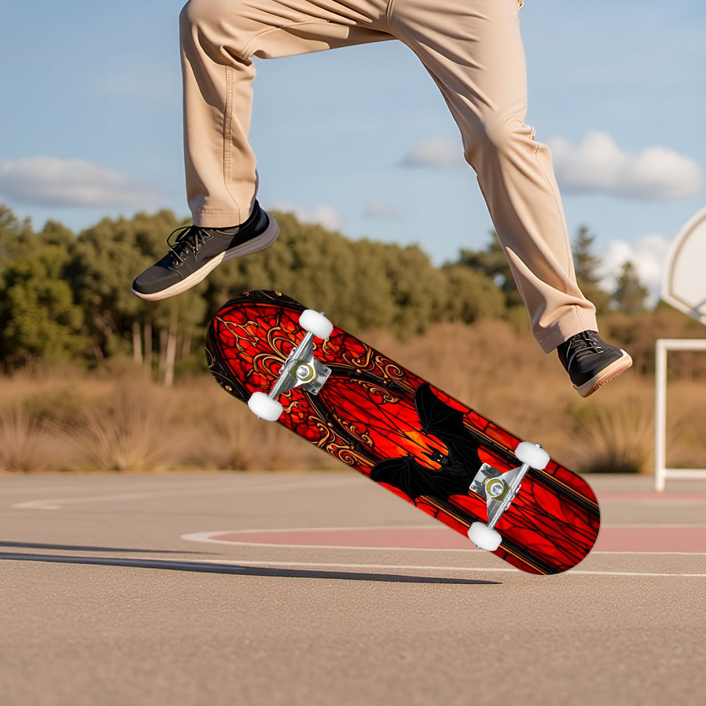 Red Mystic Circle Eyes Occult Symbols Dark Abstract Art 31" x 8" Complete Skateboard, 7-Ply Canadian Maple Double Kick Trick Board for Kids and Beginners Adult Gifts