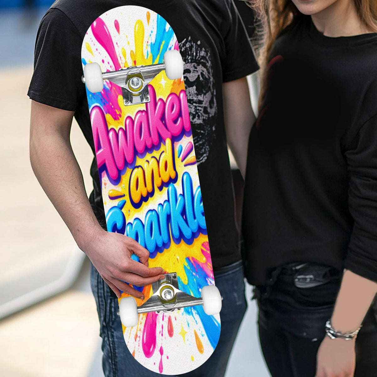 Complete Skateboard Vibrant Brush Stroke Art 31 Inch 7-Ply Maple Skateboard with PU Wheels and Aluminum Trucks, Ready-to-Ride Skateboard for Beginners, Teens and Adults