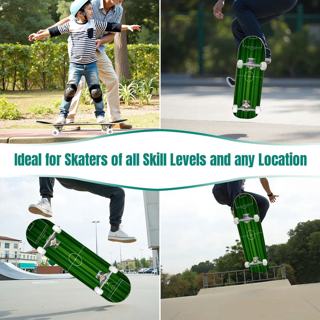 31"x8" Complete Skateboards for Beginners,baseball stadium giant baseballs sunset sky Double Kick 7 Ply Canadian Maple Deck Skateboard with Wheels, Gifts for Kids Teens
