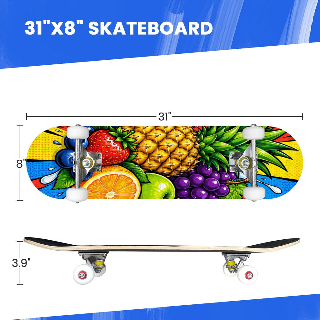 Complete Skateboard Futuristic Space 31 Inch 7-Ply Maple Skateboard with PU Wheels and Aluminum Trucks, Ready-to-Ride Skateboard for Beginners, Teens and Adults