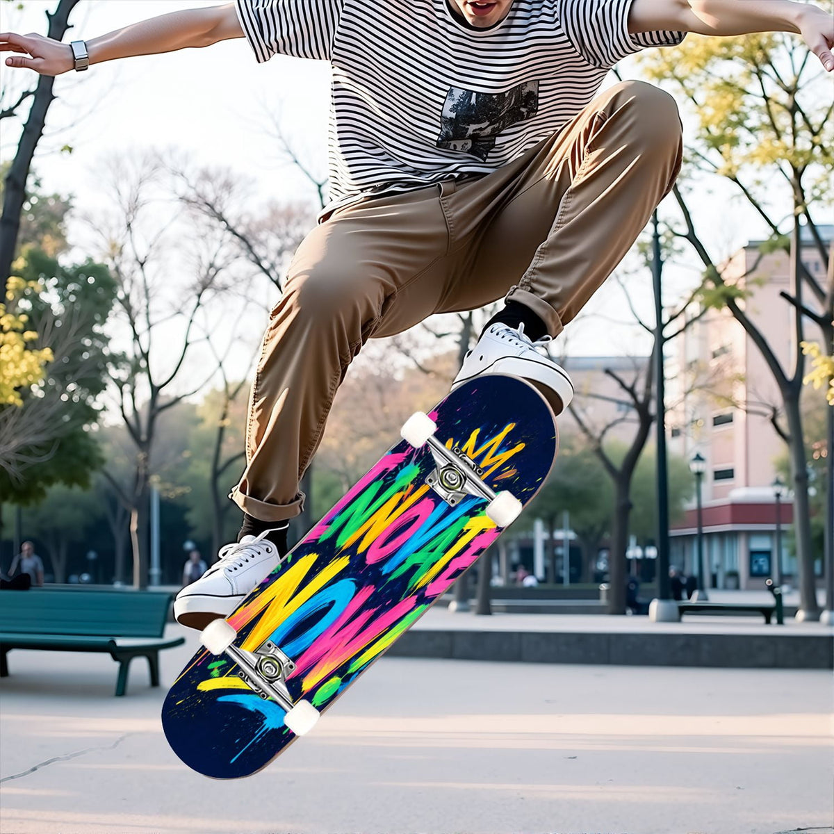Complete Skateboard Vibrant Multicolored Abstract 31 Inch 7-Ply Maple Skateboard with PU Wheels and Aluminum Trucks, Ready-to-Ride Skateboard for Beginners, Teens and Adults