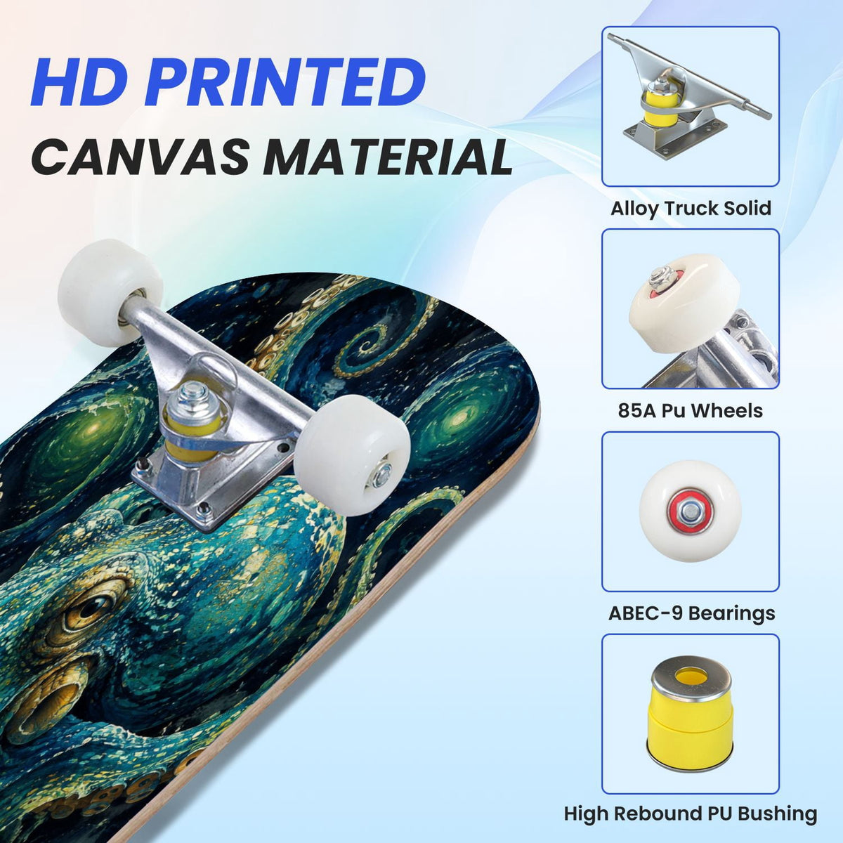 31"x8" Complete Skateboards for Beginners, Colorful Underwater Two Seahorses Coral Reefs Double Kick 7 Ply Canadian Maple Deck Skateboard with Wheels, Gifts for Kids Teens