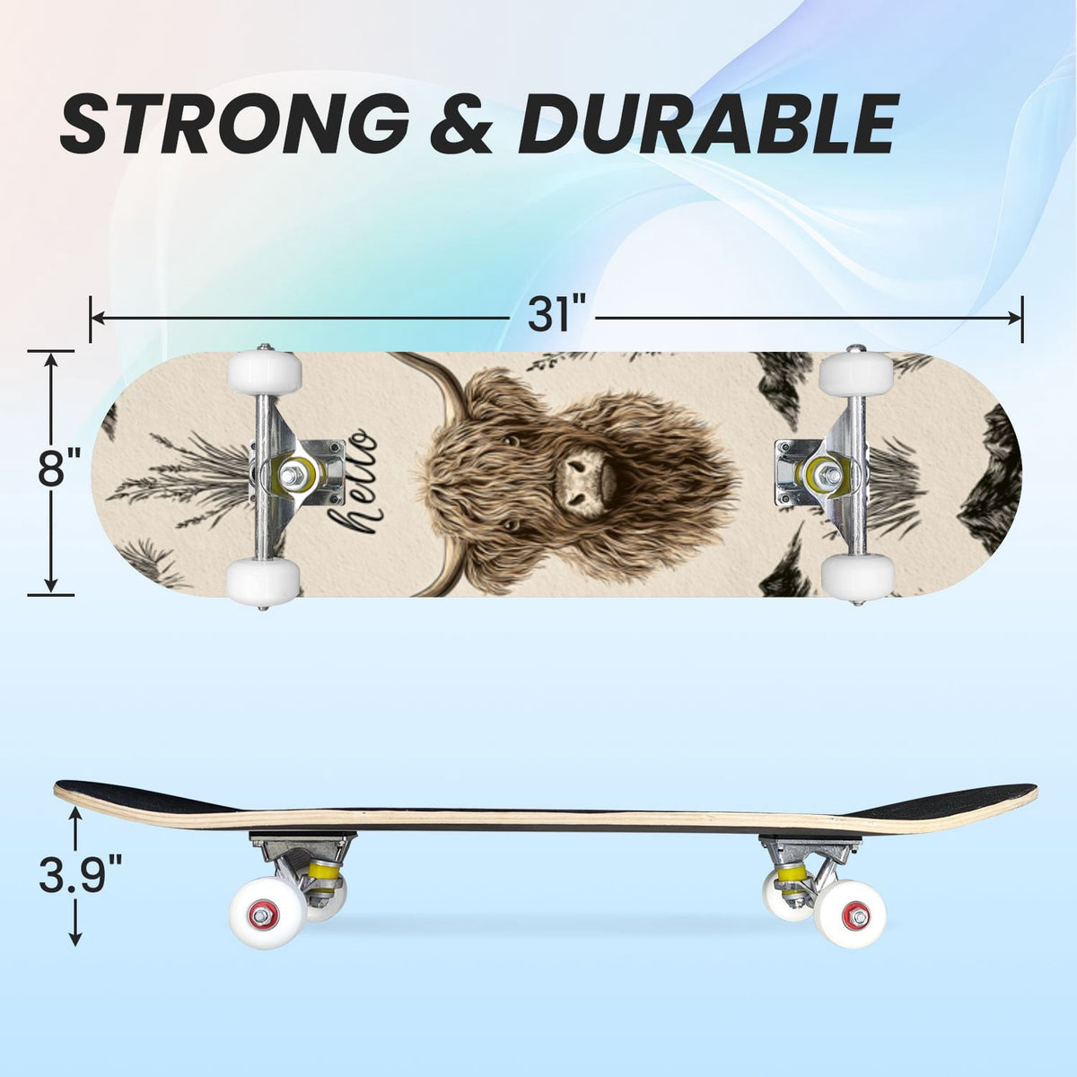 31"x8" Complete Skateboards for Beginners,Pink Cream Vertical Stripes Double Kick 7 Ply Canadian Maple Deck Skateboard with Wheels, Gifts for Kids Teens