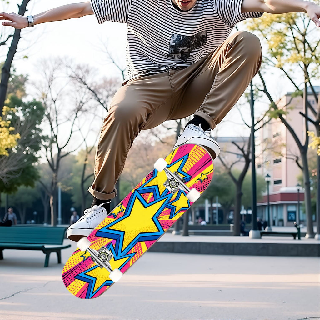 Complete Skateboard Colorful Hearts Graffiti 31 Inch 7-Ply Maple Skateboard with PU Wheels and Aluminum Trucks, Ready-to-Ride Skateboard for Beginners, Teens and Adults