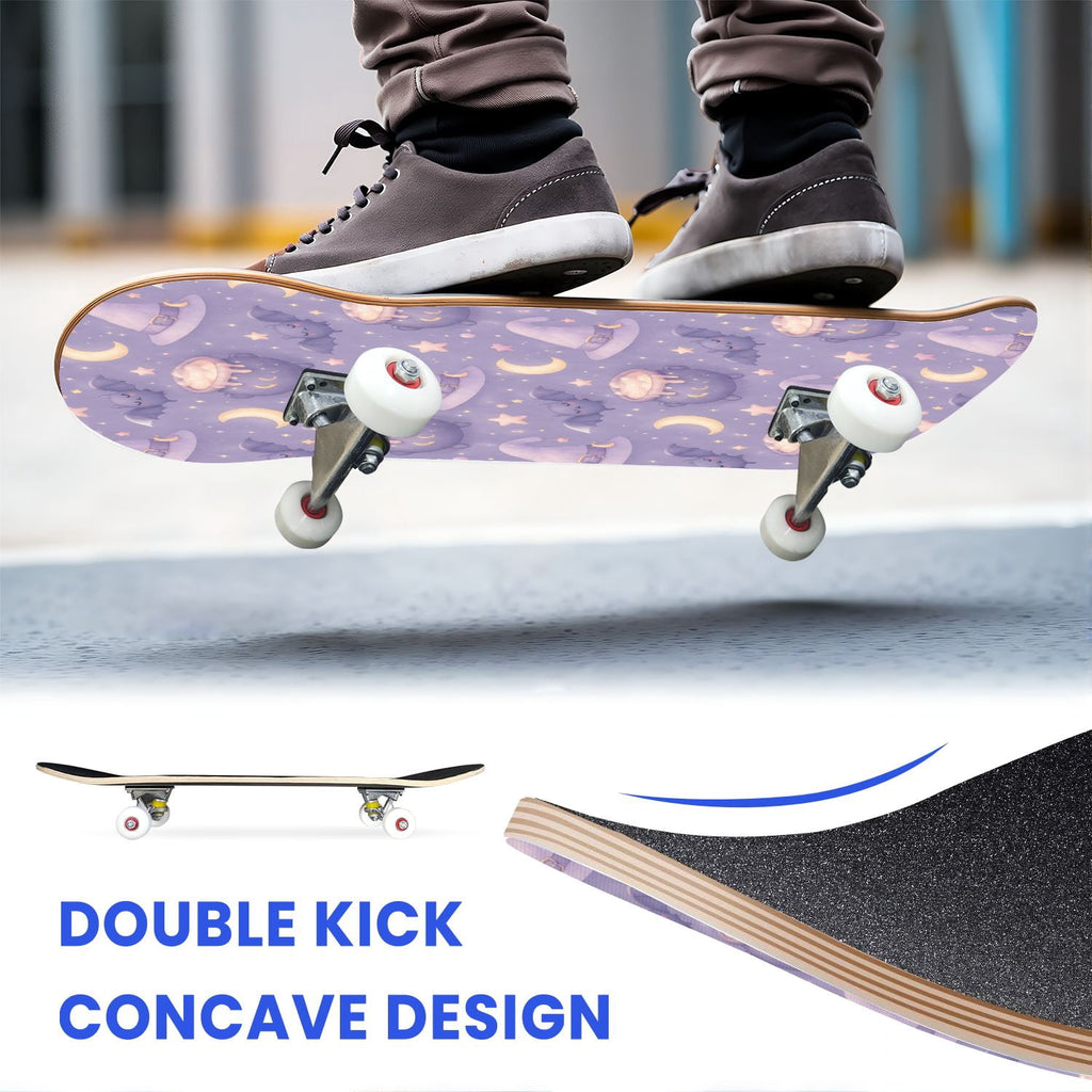31"x8" Complete Skateboards for Beginners,Vintage Botanical Moth Autumn Leaves Mushrooms Double Kick 7 Ply Canadian Maple Deck Skateboard with Wheels, Gifts for Kids Teens