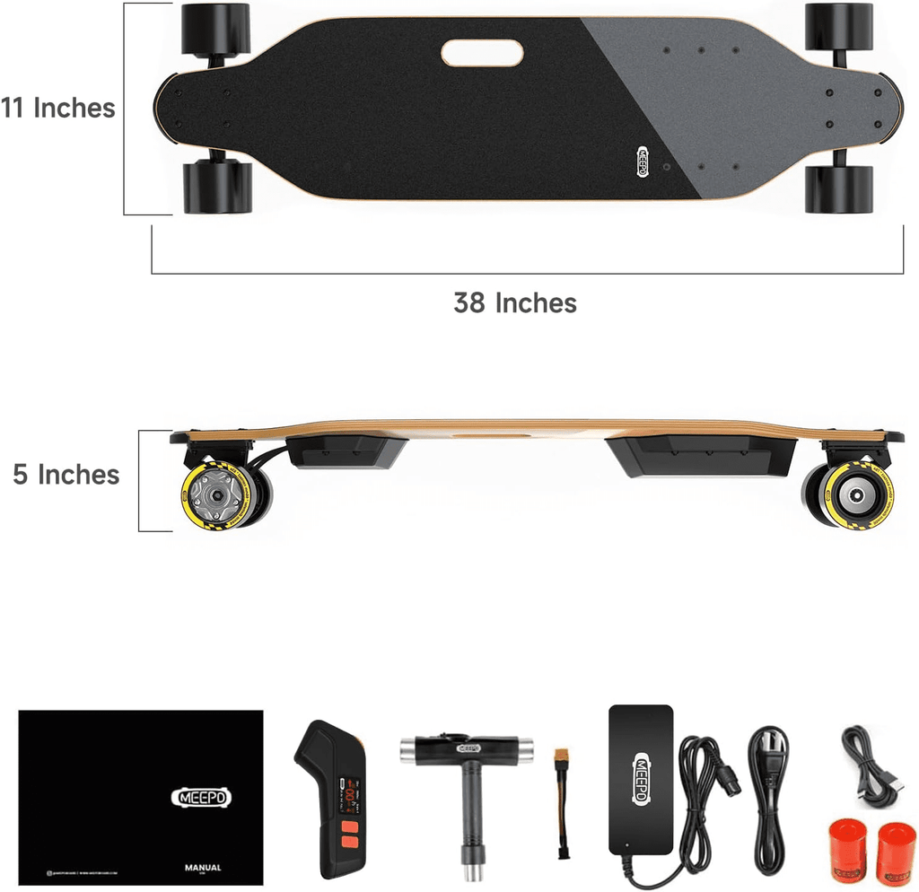MEEPO V3 Max Electric Skateboard with Remote, Top Speed Up to 29 Mph, 4 Speed Smooth Braking, Easy Carry Handle Design, Suitable for Adults & Teens