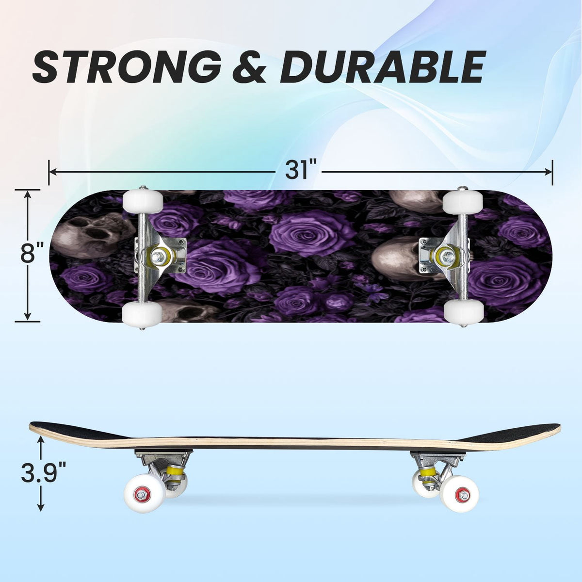 31"x8" Complete Skateboards for Beginners, Skeleton Tree Figure Antler Branches Dark Academia Flowers Double Kick 7 Ply Canadian Maple Deck Skateboard with Wheels, Gifts for Kids Teens