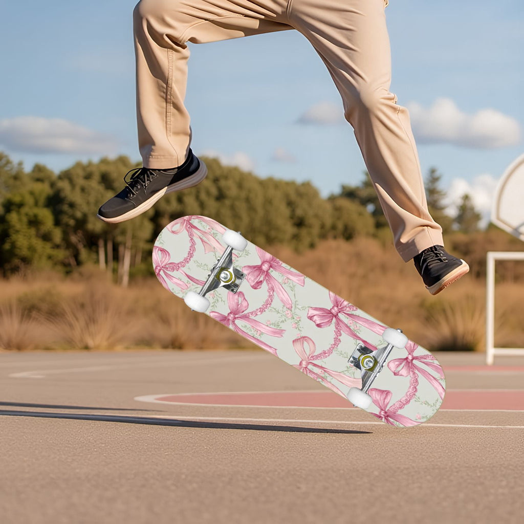 Vibrant Floral Bouquet Pink Roses Bright Colors Teal 31" x 8" Complete Skateboard, 7-Ply Canadian Maple Double Kick Trick Board for Kids and Beginners Adult Gifts
