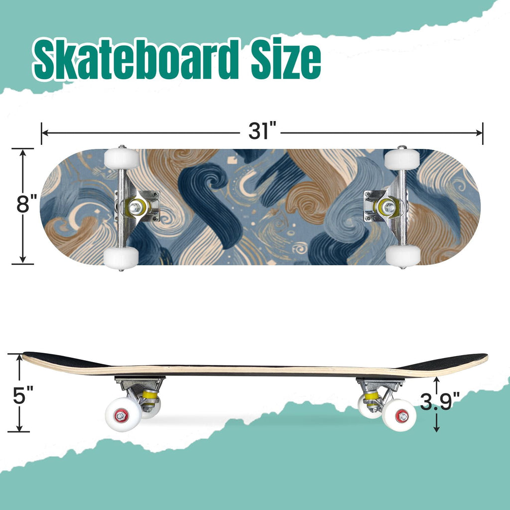 Vintage Floral Bird Sepia Tones 31" x 8" Complete Skateboard, 7-Ply Canadian Maple Double Kick Trick Board for Kids and Beginners Adult Gifts