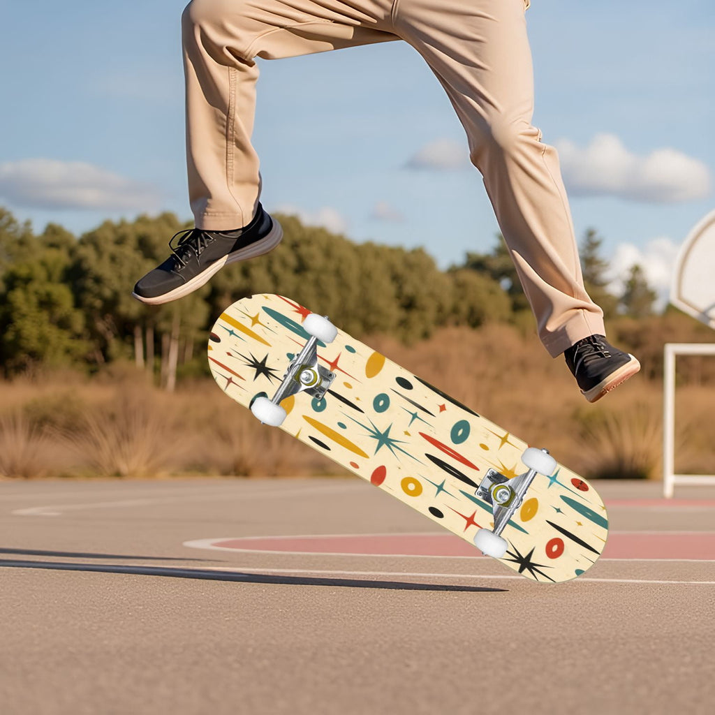 Modern Botanical Watercolor Pink Gold Mint Navy Leaves 31" x 8" Complete Skateboard, 7-Ply Canadian Maple Double Kick Trick Board for Kids and Beginners Adult Gifts