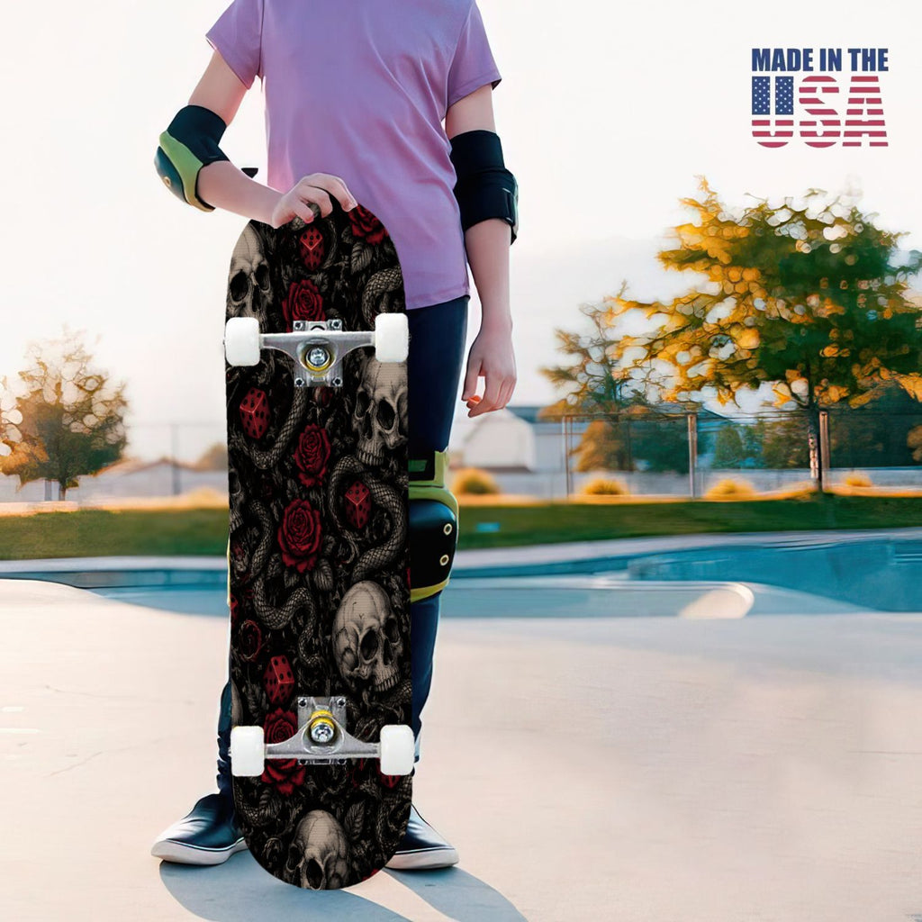 31"x8" Complete Skateboards for Beginners,Cute Ghosts Purple Bows Bats Lilac Halloween Double Kick 7 Ply Canadian Maple Deck Skateboard with Wheels, Gifts for Kids Teens