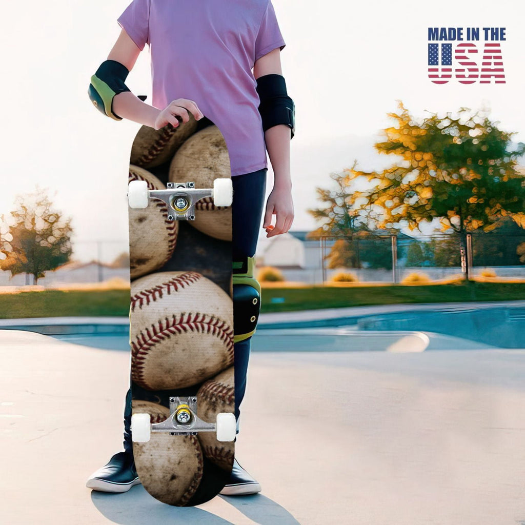 31"x8" Complete Skateboards for Beginners,Close up Baseball Red Stitches Leather Double Kick 7 Ply Canadian Maple Deck Skateboard with Wheels, Sports Gifts for Kids Teens