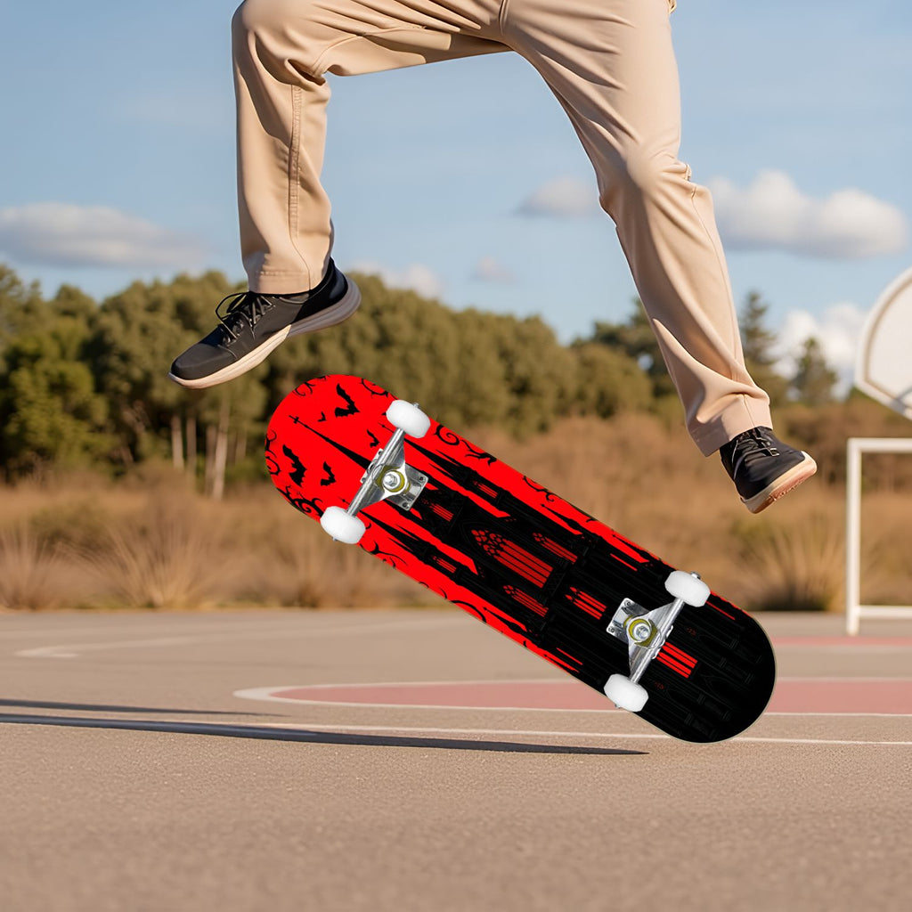 Red Mystic Circle Eyes Occult Symbols Dark Abstract Art 31" x 8" Complete Skateboard, 7-Ply Canadian Maple Double Kick Trick Board for Kids and Beginners Adult Gifts