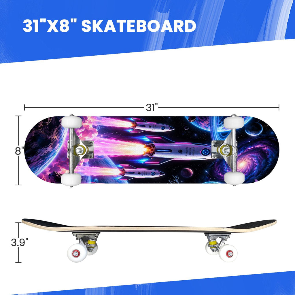 Complete Skateboard Vibrant Comic Eye 31 Inch 7-Ply Maple Skateboard with PU Wheels and Aluminum Trucks, Ready-to-Ride Skateboard for Beginners, Teens and Adults