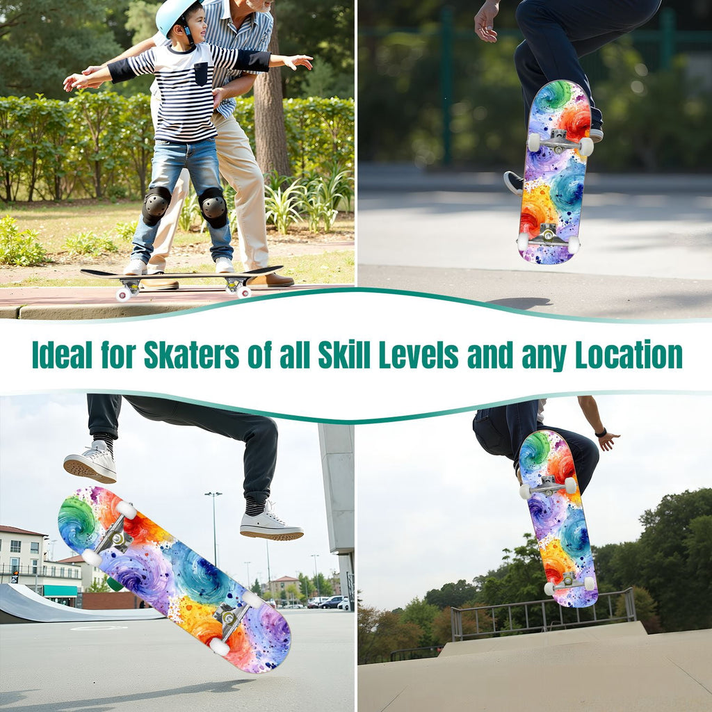 31"x8" Complete Skateboards for Beginners, Vintage Forest Woodland Large Trees Leaves River Cottage Double Kick 7 Ply Canadian Maple Deck Skateboard with Wheels, Gifts for Kids Teens
