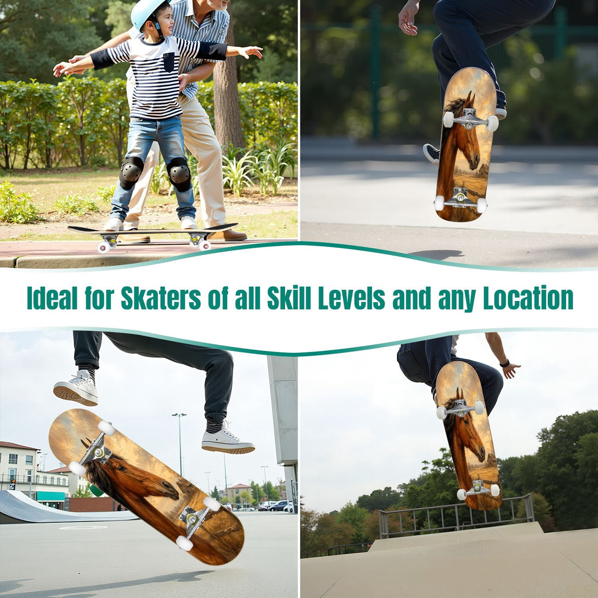 Forest Tree Wood Green Pine Trees Autumn Leaves Fog Misty 31" x 8" Complete Skateboard, 7-Ply Canadian Maple Double Kick Trick Board for Kids and Beginners Adult Gifts