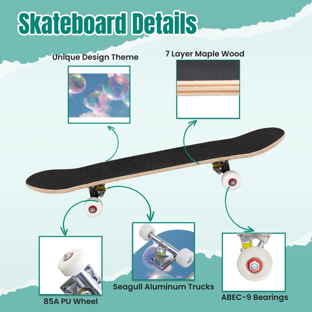Monstera Leaves Leopard Print Seamless Earth Tones 31" x 8" Complete Skateboard, 7-Ply Canadian Maple Double Kick Trick Board for Kids and Beginners Adult Gifts