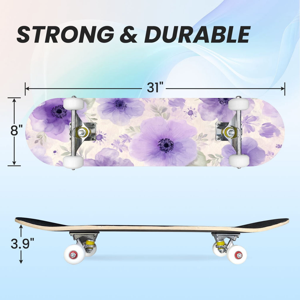 31"x8" Complete Skateboards for Beginners,Bold Stained Glass Western Double Kick 7 Ply Canadian Maple Deck Skateboard with Wheels, Gifts for Kids Teens