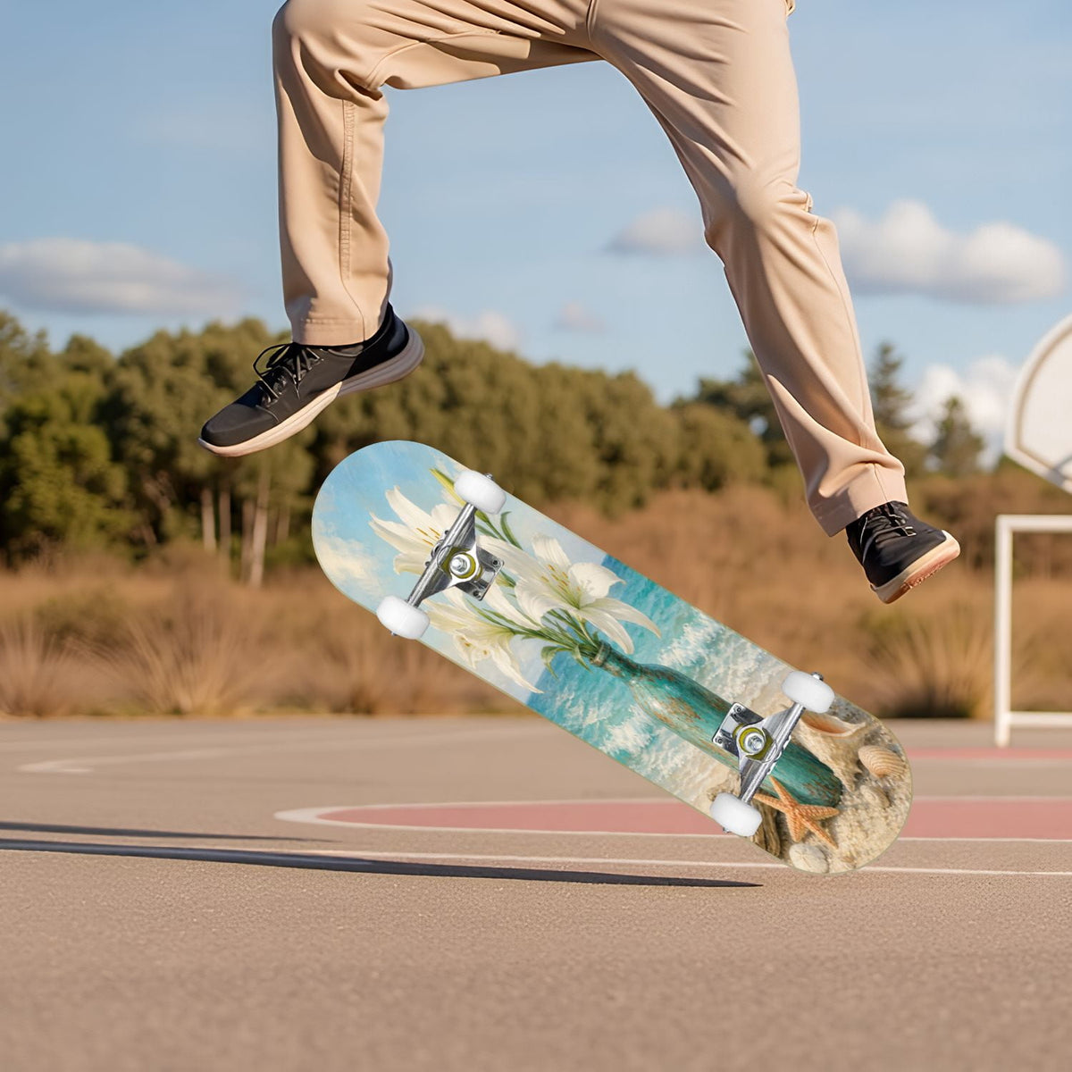 White Birch Tree Bark Natural Knots Horizontal Lines 31" x 8" Complete Skateboard, 7-Ply Canadian Maple Double Kick Trick Board for Kids and Beginners Adult Gifts