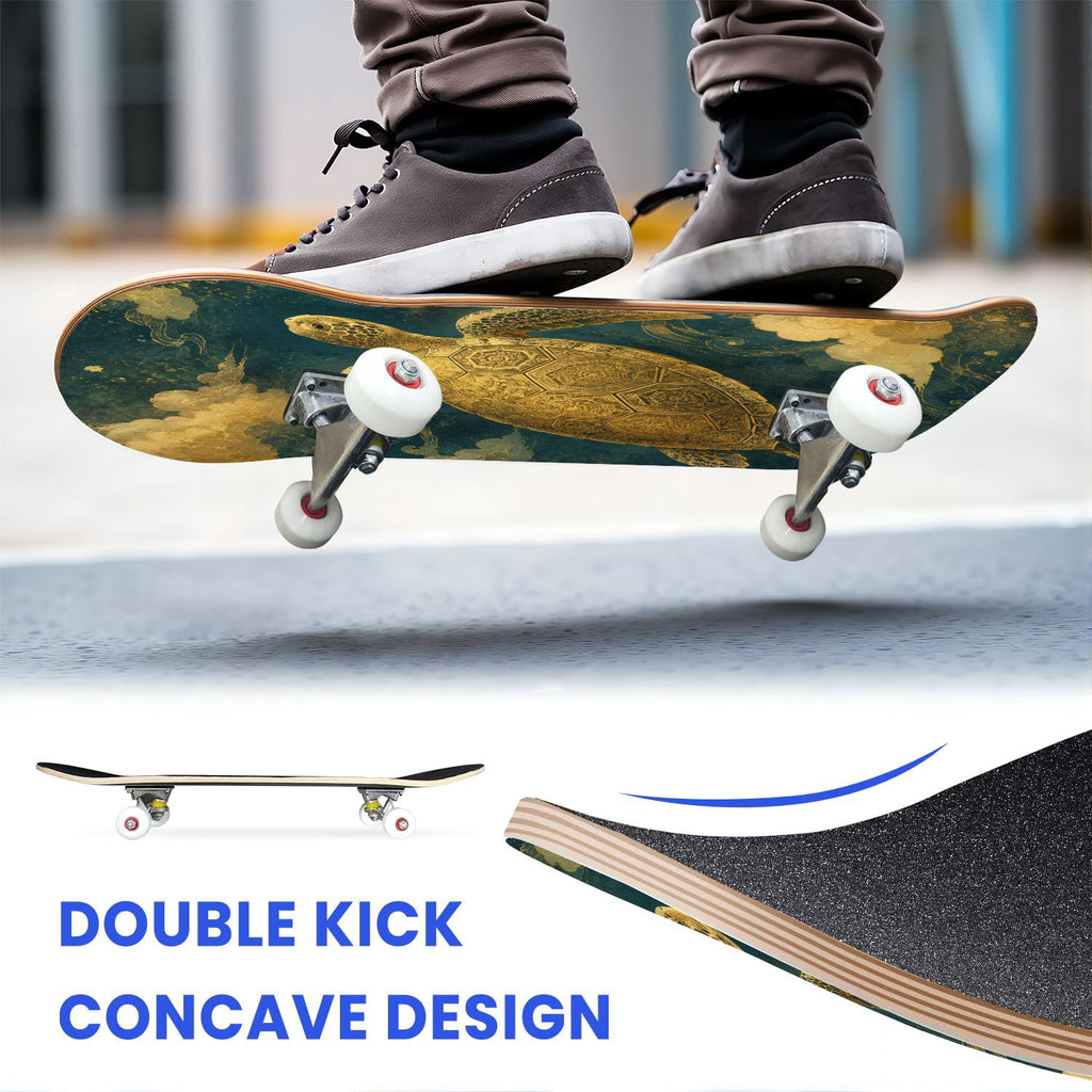 31"x8" Complete Skateboards for Beginners, Colorful Turtle Floral Shell Starry Night Marine Life Double Kick 7 Ply Canadian Maple Deck Skateboard with Wheels, Gifts for Kids Teens