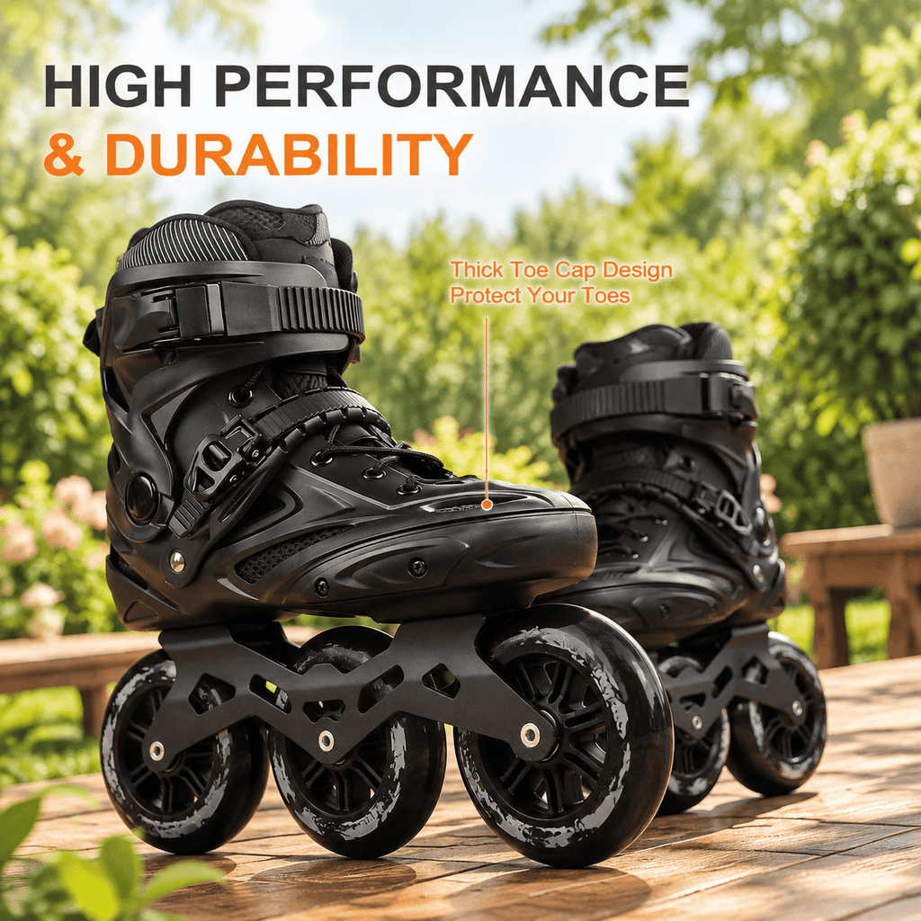 Black Men5.5-6/Women6.5-7/25cm 3-Wheel Inline Skates for Adult Fitness Speed Racing