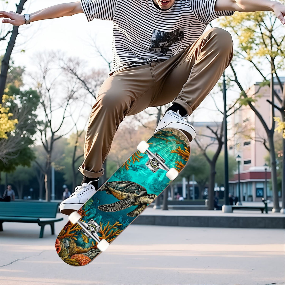 31"x8" Complete Skateboards for Beginners, Birch Trees Abstract Forest Branches Landscape Colorful Double Kick 7 Ply Canadian Maple Deck Skateboard with Wheels, Gifts for Kids Teens