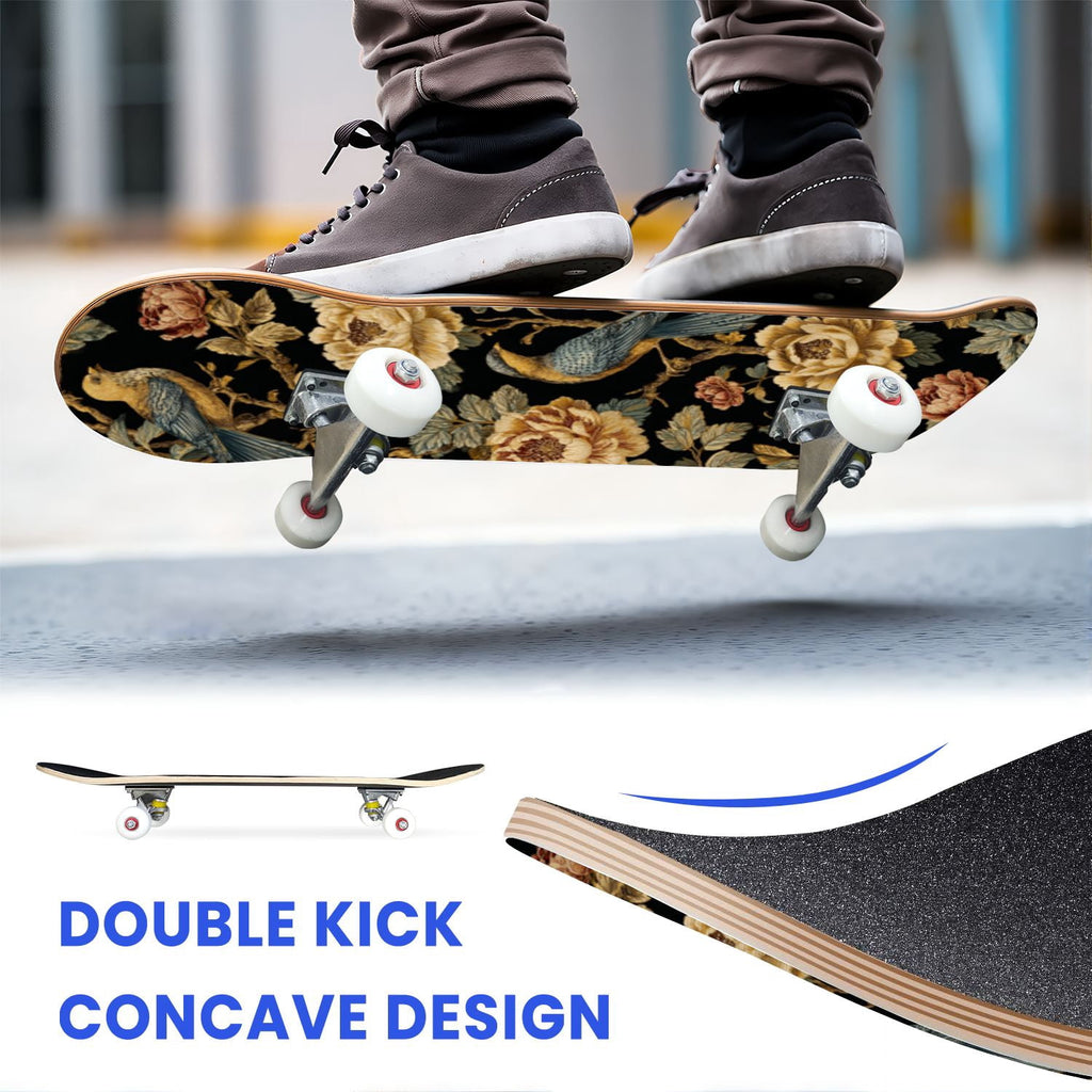 31"x8" Complete Skateboards for Beginners,Cartoon Hand Drawn Ice Cream Doodles Seamless Cones Cupcakes Double Kick 7 Ply Canadian Maple Deck Skateboard with Wheels, Gifts for Kids Teens