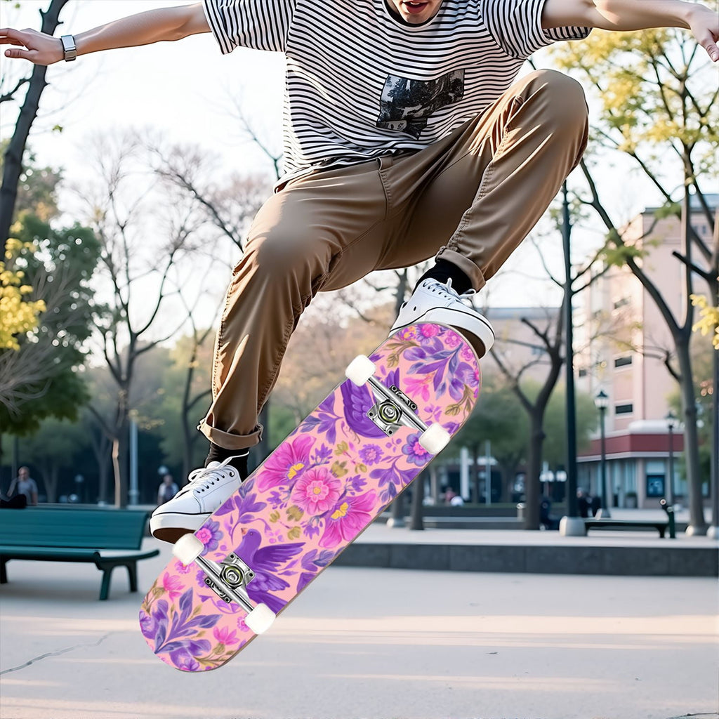 31"x8" Complete Skateboards for Beginners, Blue Deep Sea Sailing Ship Octopus Lighthouse Clouds Ocean Double Kick 7 Ply Canadian Maple Deck Skateboard with Wheels, Gifts for Kids Teens