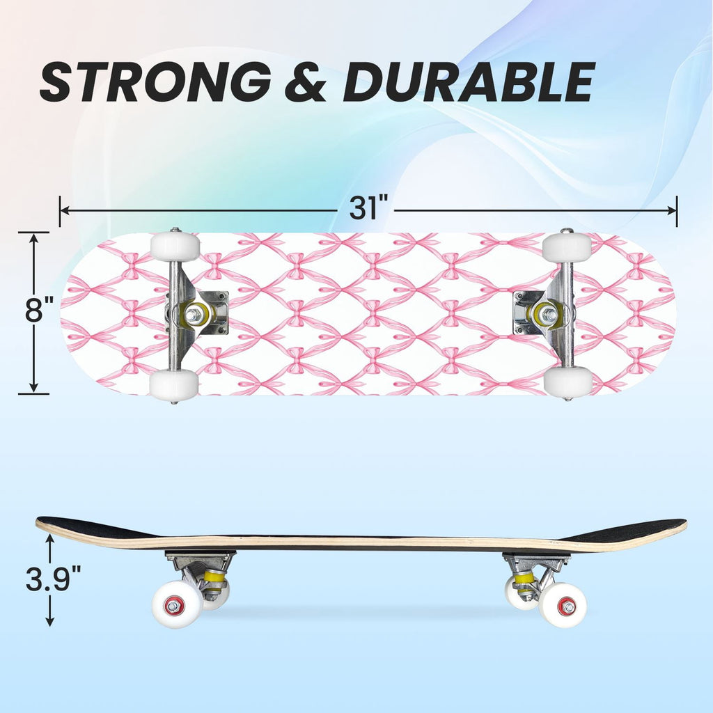 31"x8" Complete Skateboards for Beginners, Abstract Black Hexagon Honeycomb Glowing Blue Neon Geometric Double Kick 7 Ply Canadian Maple Deck Skateboard with Wheels, Gifts for Kids Teens