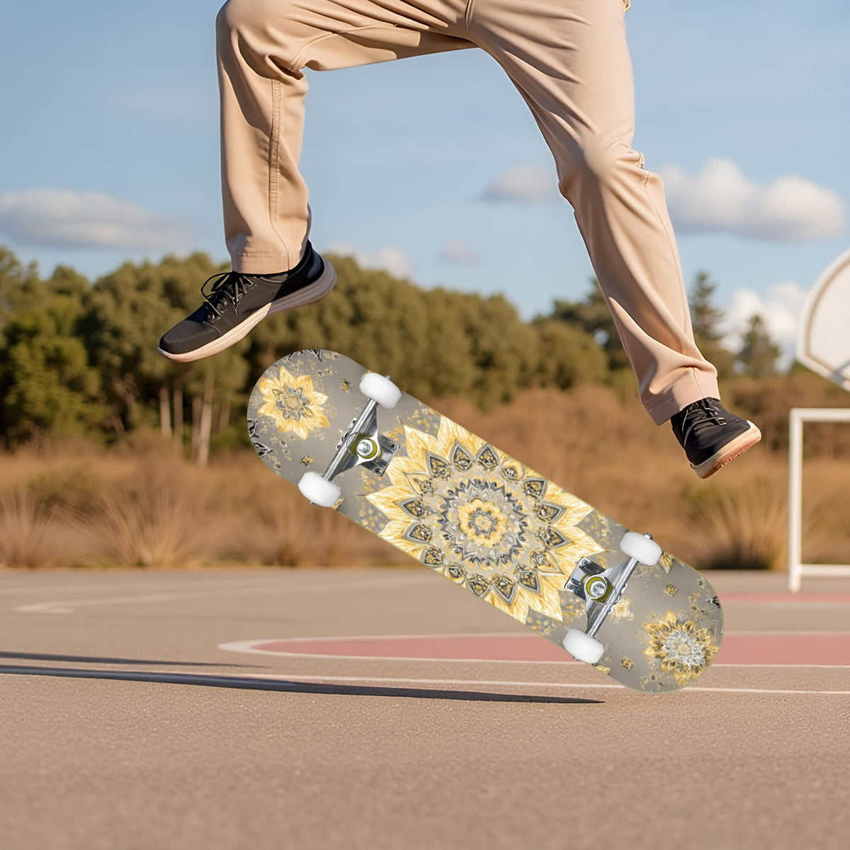 Botanical Floral Peonies Hummingbirds 31" x 8" Complete Skateboard, 7-Ply Canadian Maple Double Kick Trick Board for Kids and Beginners Adult Gifts