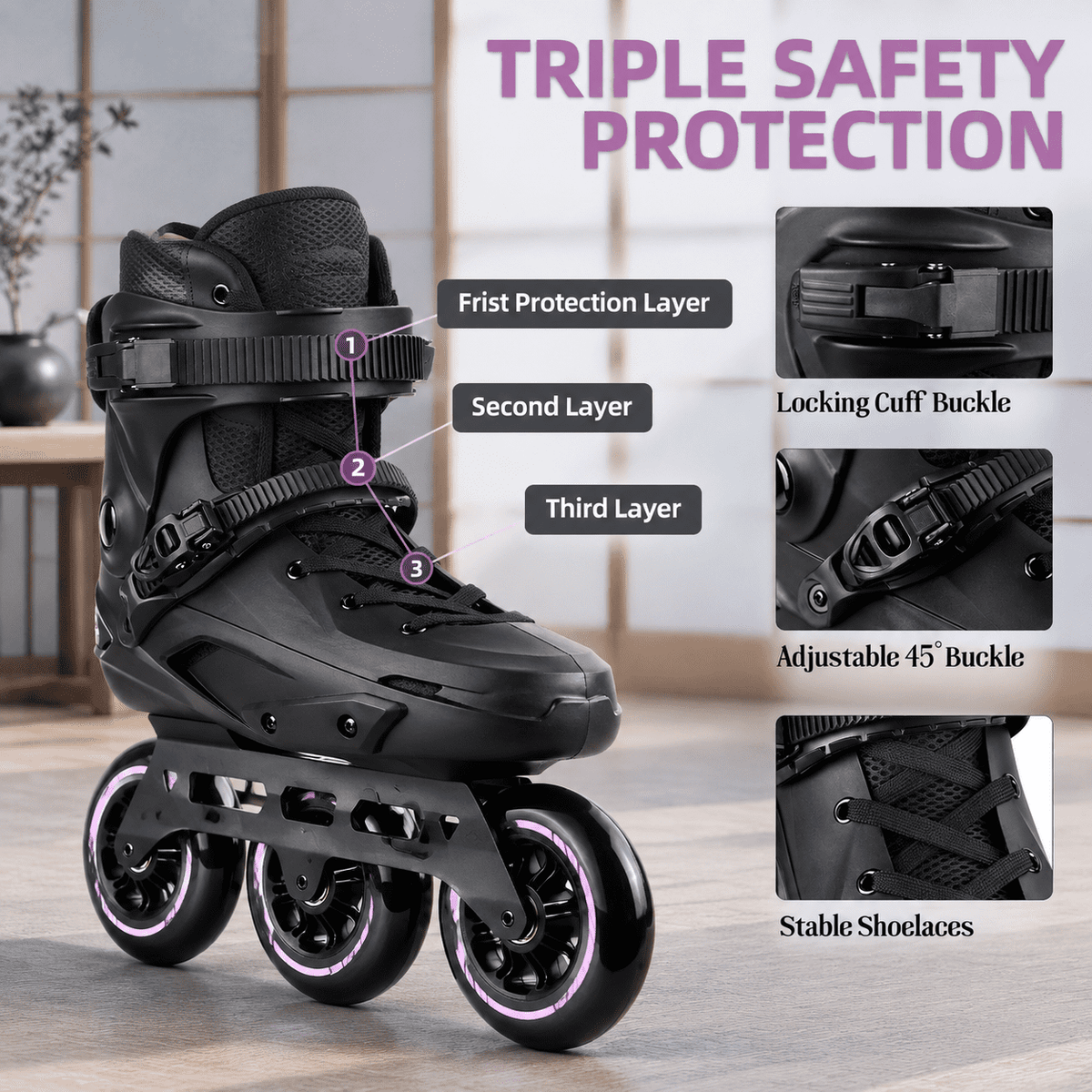 Adult Inline Skates, 3-Wheel High Performance Roller Skates for Men and Women, Size USM13.5-14.5/USL14.5-15.5