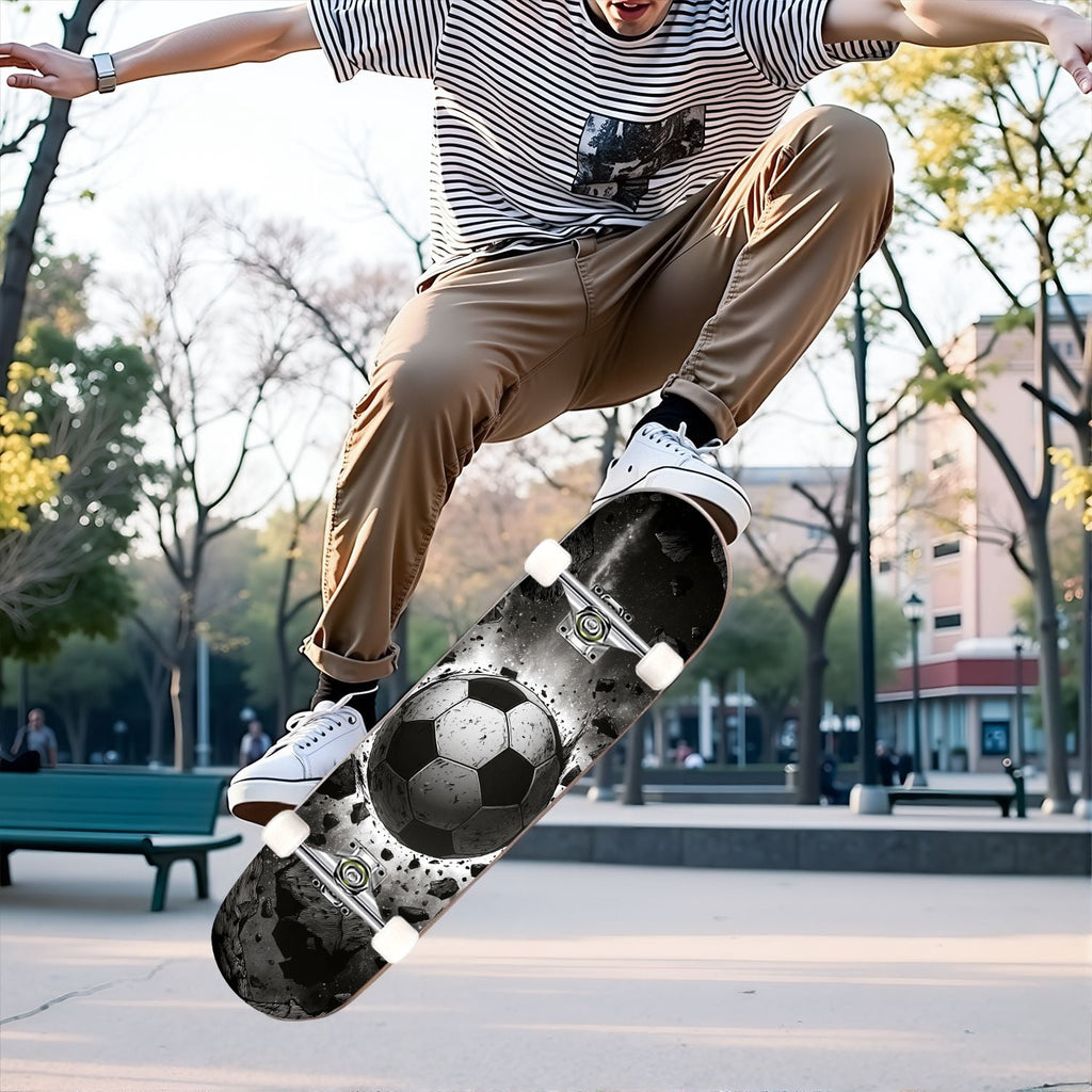 31"x8" Complete Skateboards for Beginners,Orange Basketball Hoop Blue Sky Clouds Double Kick 7 Ply Canadian Maple Deck Skateboard with Wheels, Gifts for Kids Teens