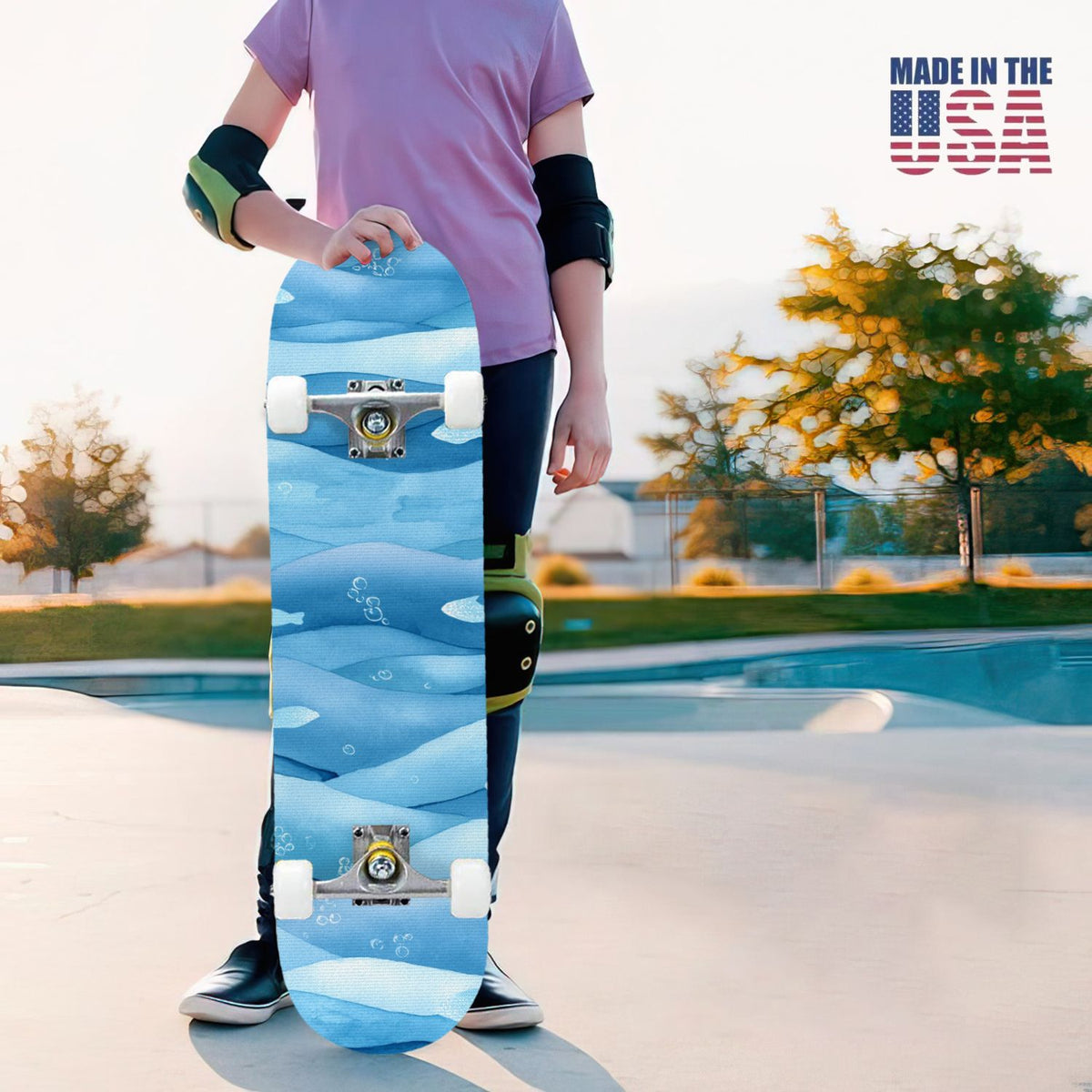31"x8" Complete Skateboards for Beginners, Abstract Wavy Purple Beige Zebra Design Double Kick 7 Ply Canadian Maple Deck Skateboard with Wheels, Gifts for Kids Teens