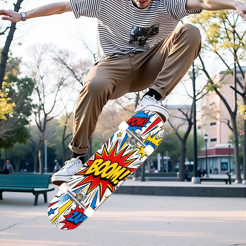 Complete Skateboard Vibrant Comic Eye 31 Inch 7-Ply Maple Skateboard with PU Wheels and Aluminum Trucks, Ready-to-Ride Skateboard for Beginners, Teens and Adults