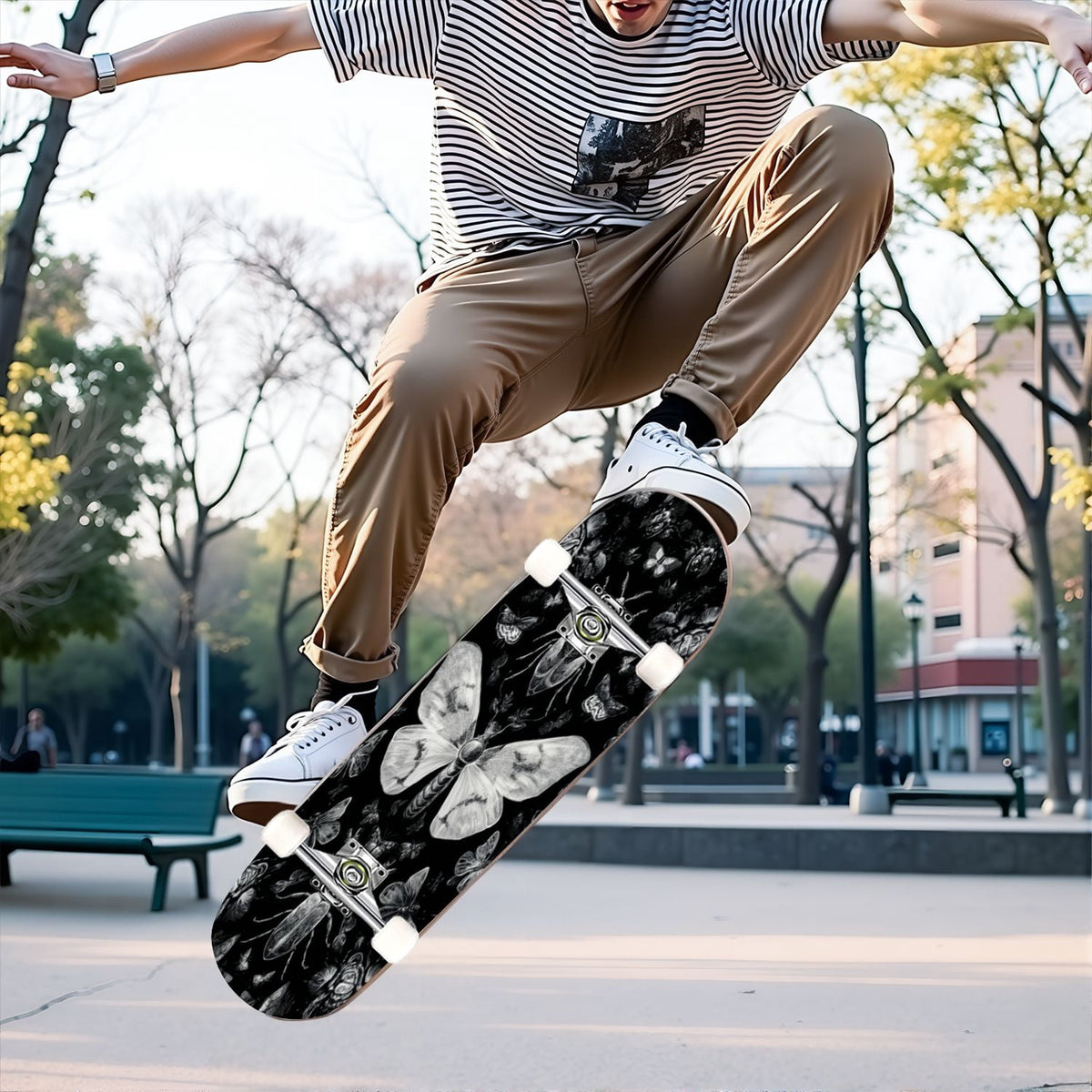 31"x8" Complete Skateboards for Beginners, Ethereal Night Garden Roses Starry Sky Dark Academia Double Kick 7 Ply Canadian Maple Deck Skateboard with Wheels, Gifts for Kids Teens