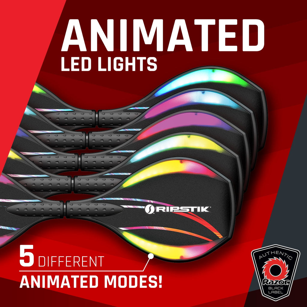 Razor Black Label Ripstik Ripster Light-up, Caster Skateboard with Multi-Color Lights, for Child 8+