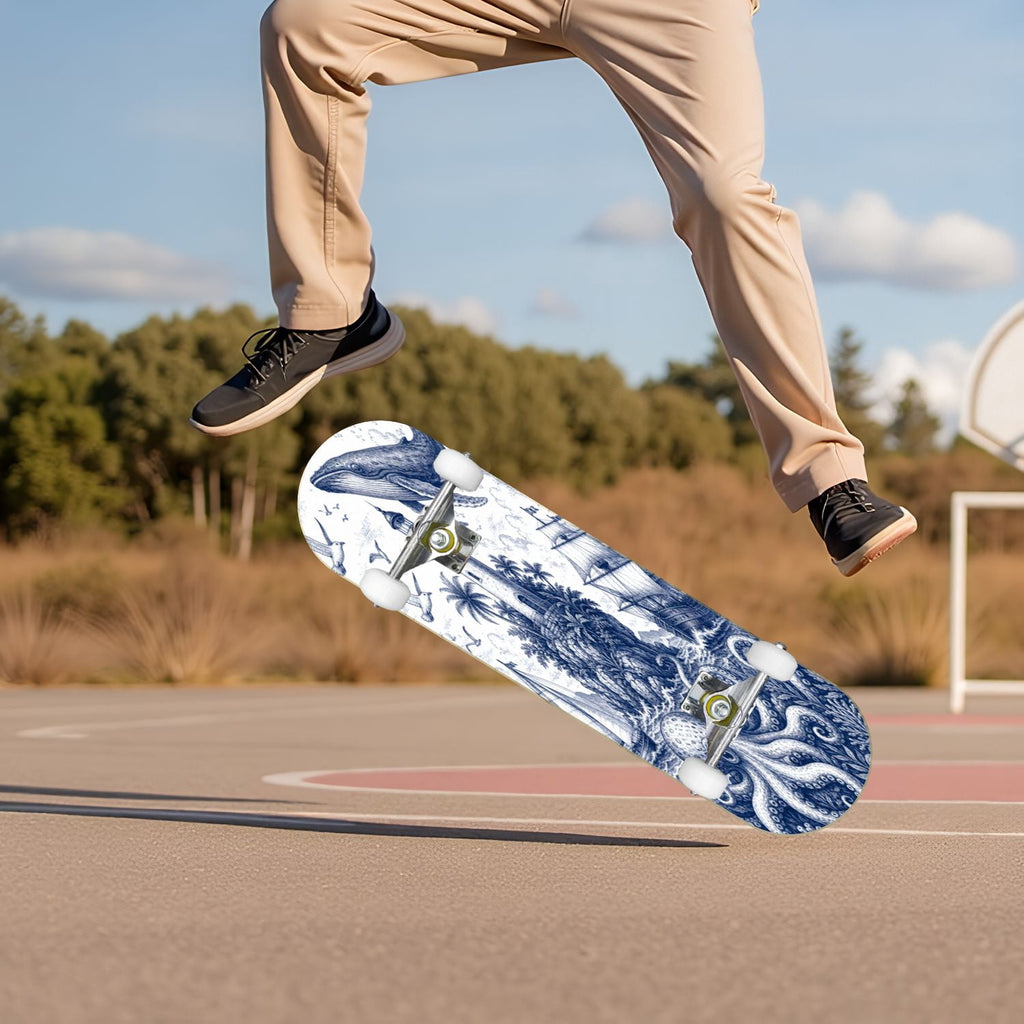 Abstract Geometric Curved Shapes Earthy Tones 31" x 8" Complete Skateboard, 7-Ply Canadian Maple Double Kick Trick Board for Kids and Beginners Adult Gifts
