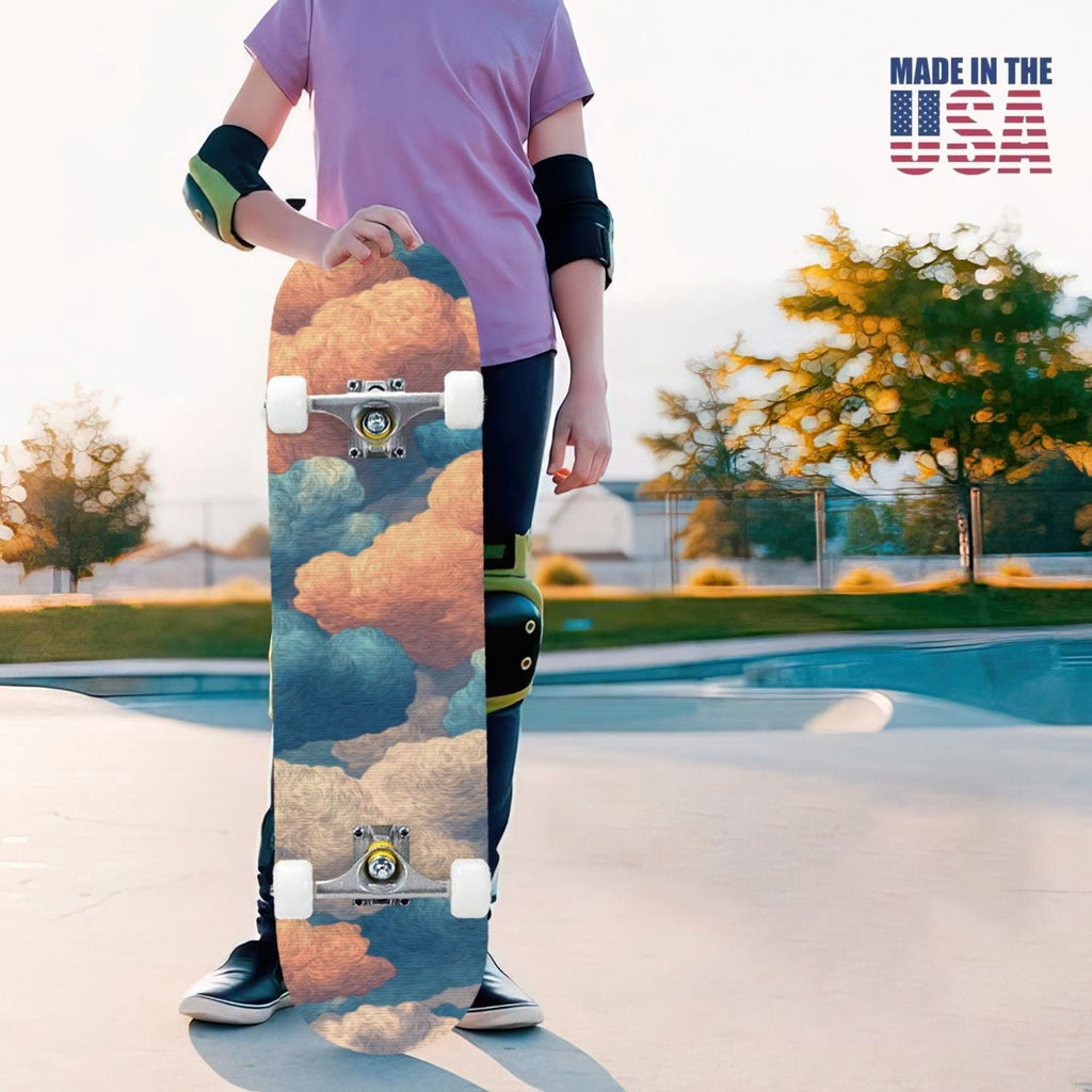 31"x8" Complete Skateboards for Beginners, Pastel Clouds Sparkles Dreamy Gradient Sky Summer Decor Double Kick 7 Ply Canadian Maple Deck Skateboard with Wheels, Gifts for Kids Teens