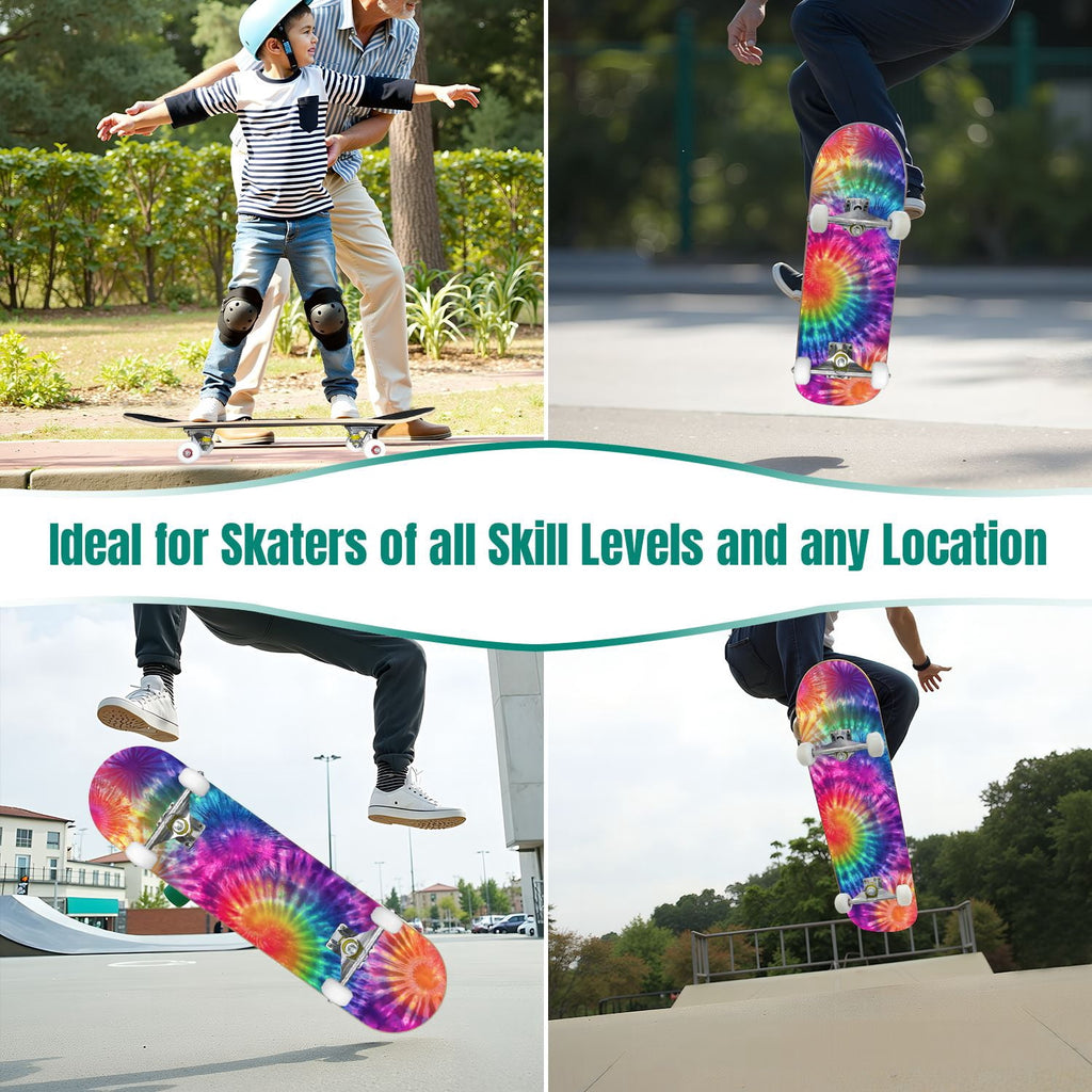 Starry Nebula Deep Blue Purple Tones Cosmic Clouds Stars 31" x 8" Complete Skateboard, 7-Ply Canadian Maple Double Kick Trick Board for Kids and Beginners Adult Gifts