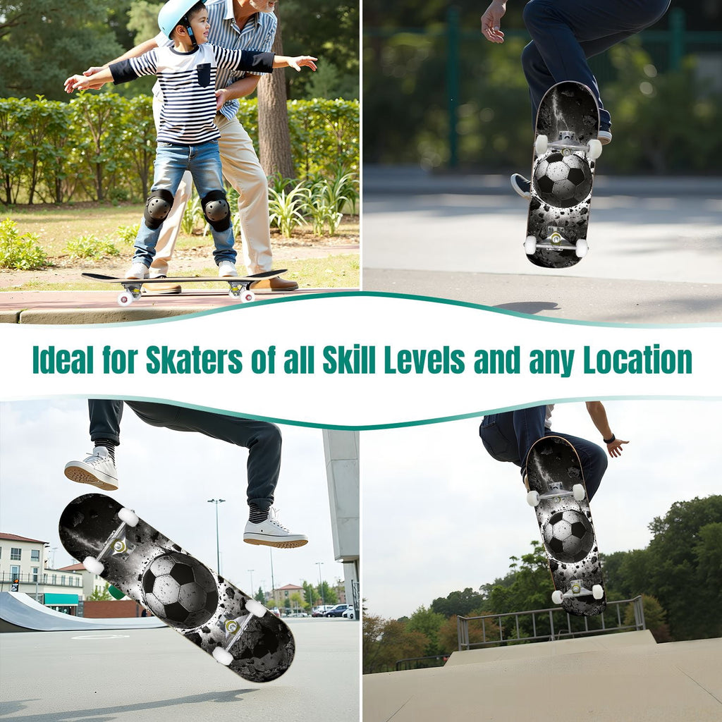 31"x8" Complete Skateboards for Beginners,Orange Basketball Hoop Blue Sky Clouds Double Kick 7 Ply Canadian Maple Deck Skateboard with Wheels, Gifts for Kids Teens